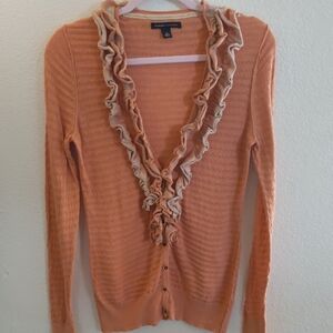 Banana Republic Pumpkin Orange Ruffled 100% Cotton M Cardigan Y2K Boho